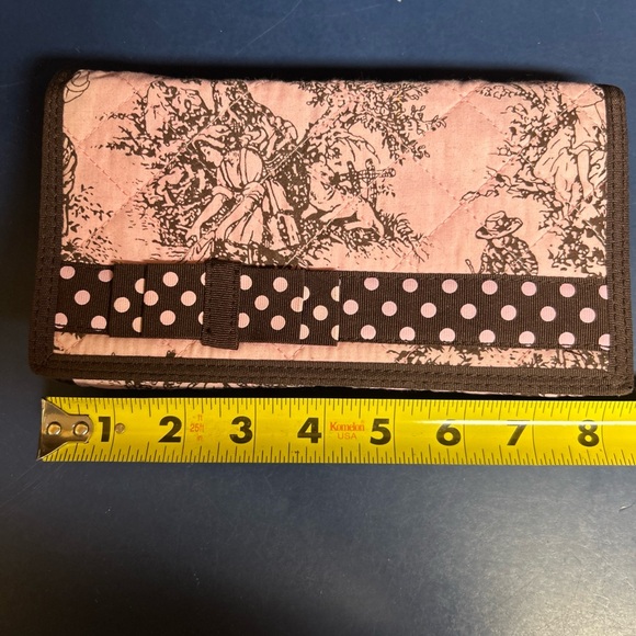 Chic Pink and Brown Polka Dot FarmWomen's Clutch Crossbody Wallet Vintage Purse - Picture 2 of 6
